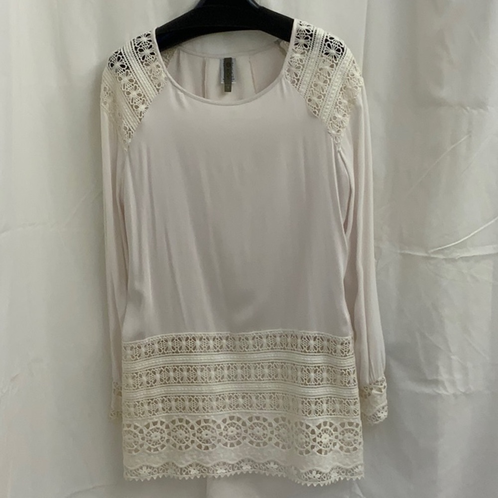 Soft Tunic Top with Lace Inset Shoulders, Cuffs and Hip-to-Hemline by XCVI